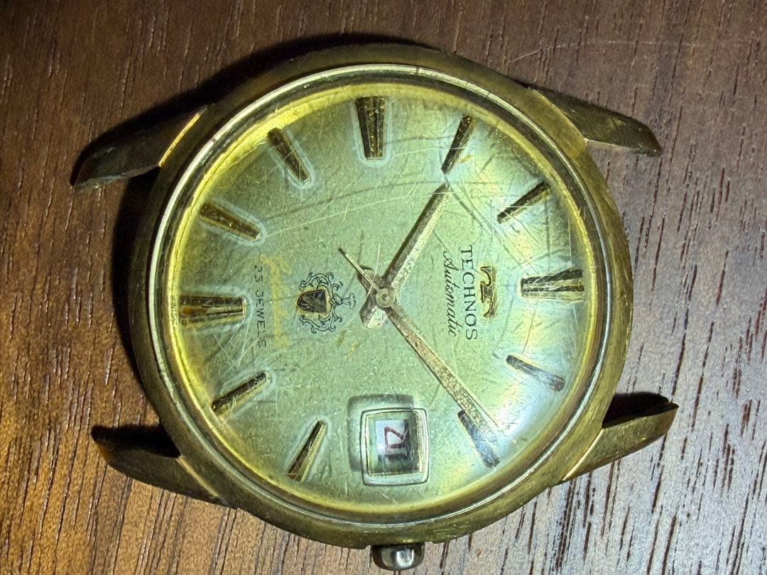 TECHNOS 自動巻き時計 25ジュエル ゴールド 現状品