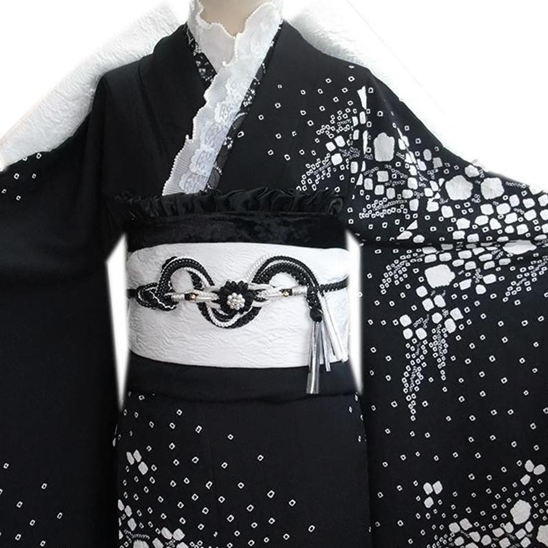 人気■絞り！黒×白■成人式振袖点単品BB14