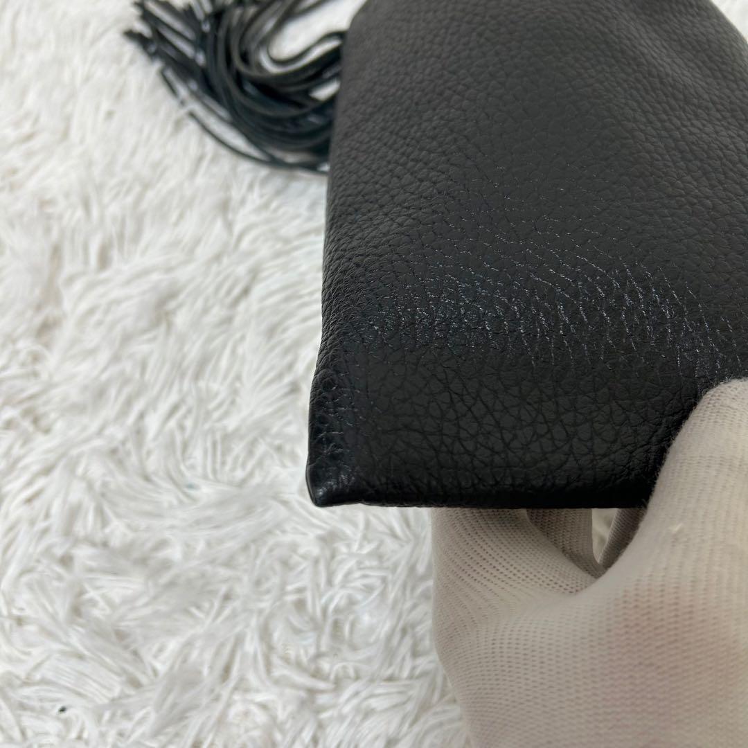 【美品✨5525gallery/フリンジ】ポーター　巾着バッグ　シボ革　ブラック