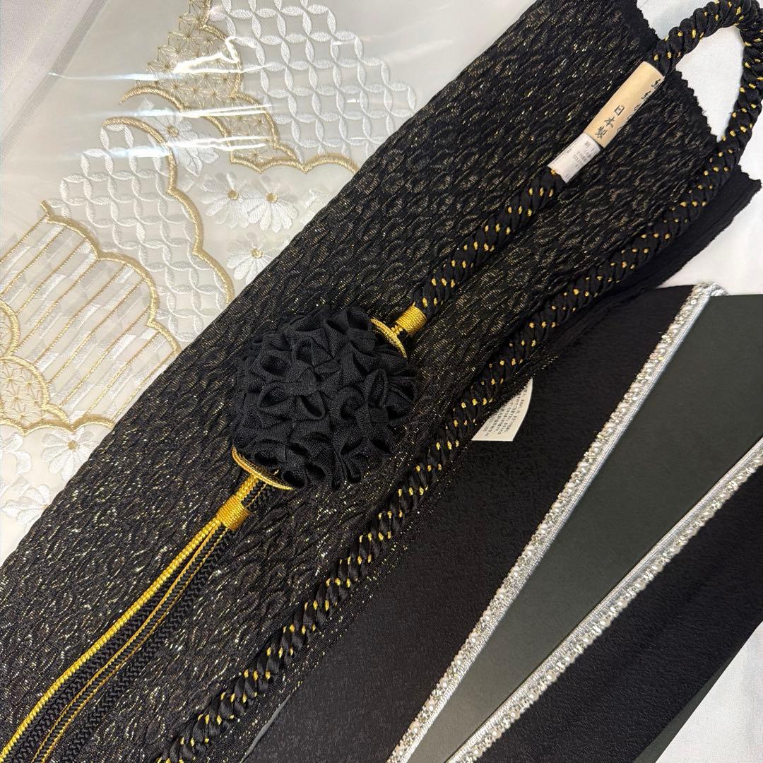 新品　黒　帯締め　帯揚げ　半襟　重ね襟　セット　振袖用　成人式