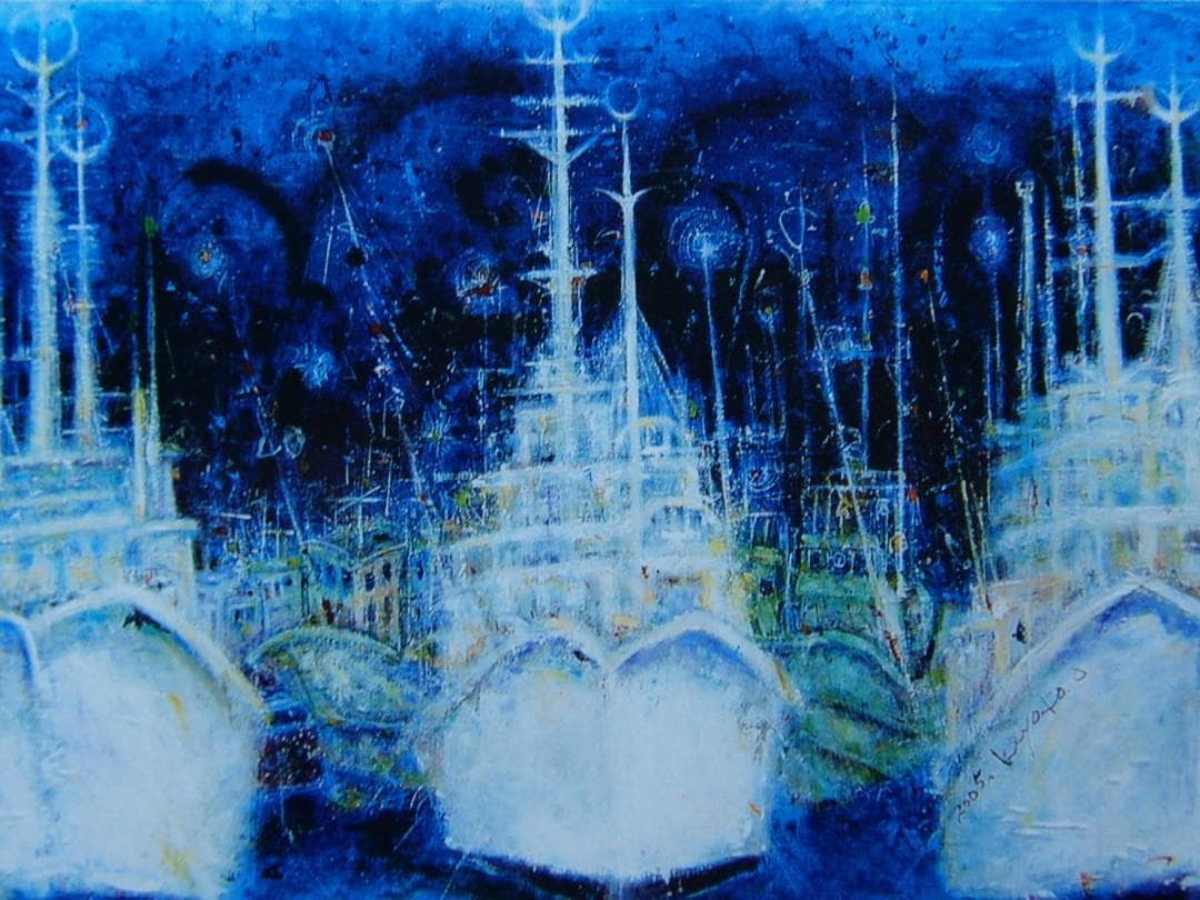 小川 清子、「船景」、希少画集、額装画、日本製・新品額にて額装、状態良好