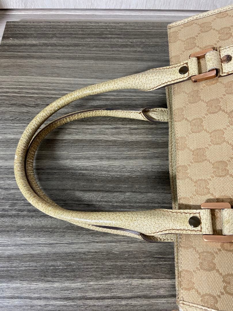 GUCCI ハンドバッグ　GG柄　キャンバス　レザー　ベージュ　スタッズ