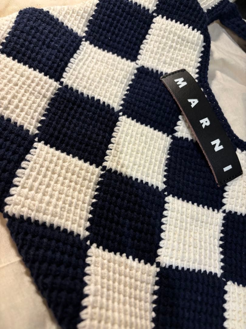 MARNI チェック柄 ハンドバッグ ネイビー/ホワイト