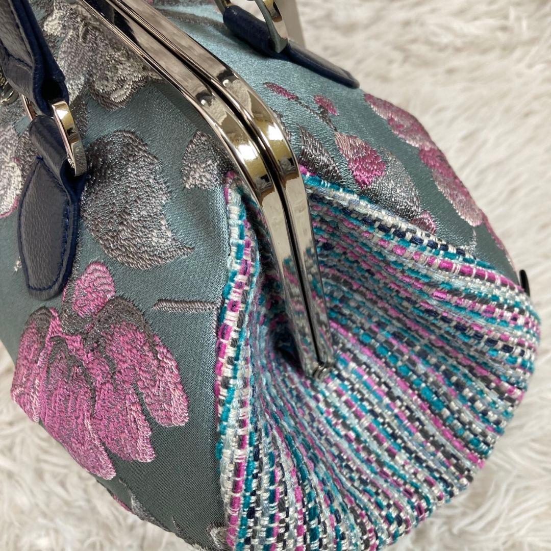 未使用タグ付 ThinkBee！ゴブラン織 ノクターンローズ がま口ハンドバッグ