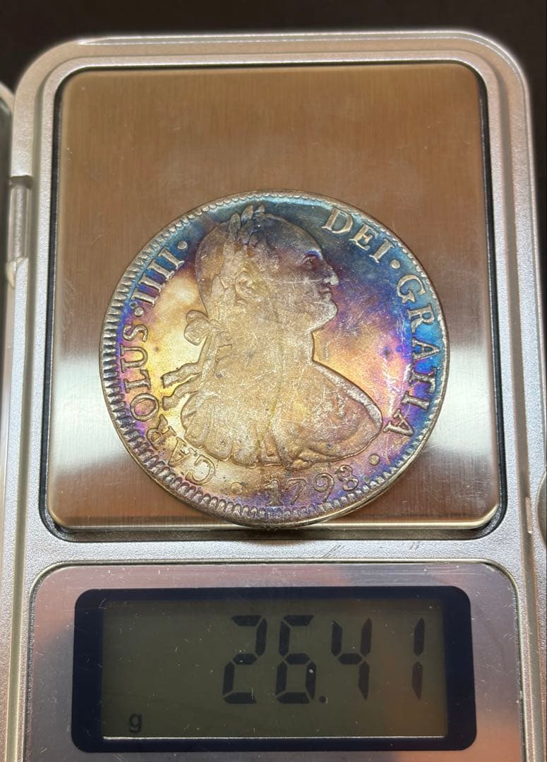 1798年 スペイン 8レアル銀貨 レインボートーン 大型 約39mm