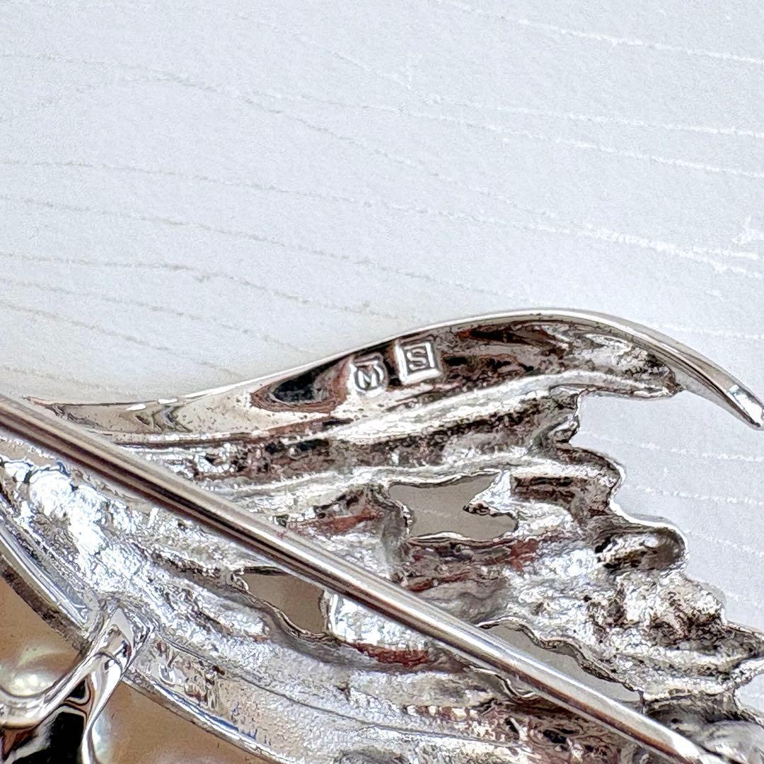 美品✨MIKIMOTO ブローチ あこや真珠 6珠 リーフM刻印 シルバー