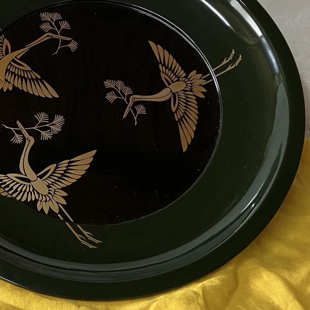 F1359 茶平一斎 松喰鶴 蒔絵 輪島塗 干菓子器 鶴蒔絵 菓子器 菓子盆