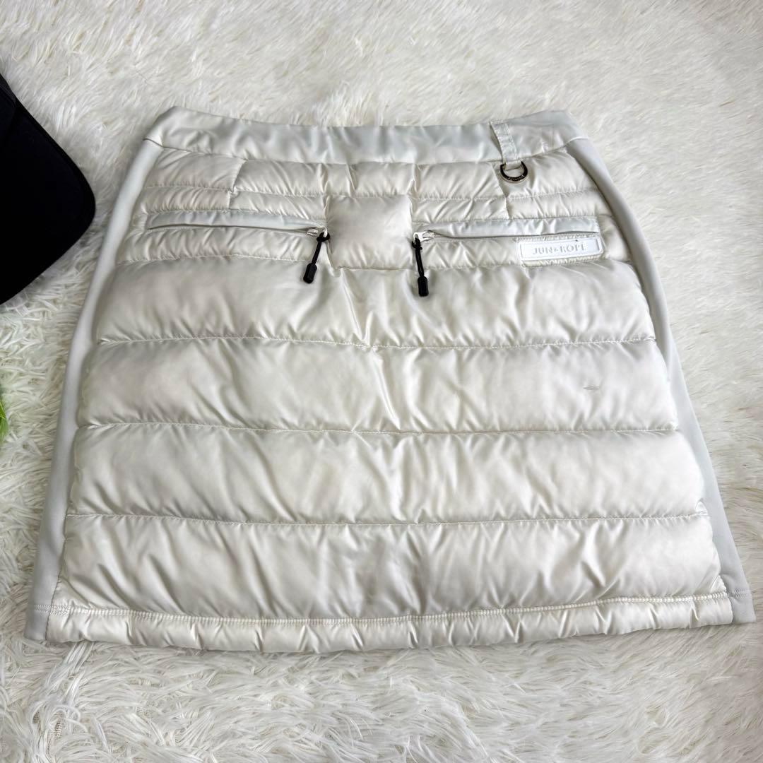 【ジュンアンドロペ】美品✨ダウンスカート アイボリー サイドロゴ Mサイズ