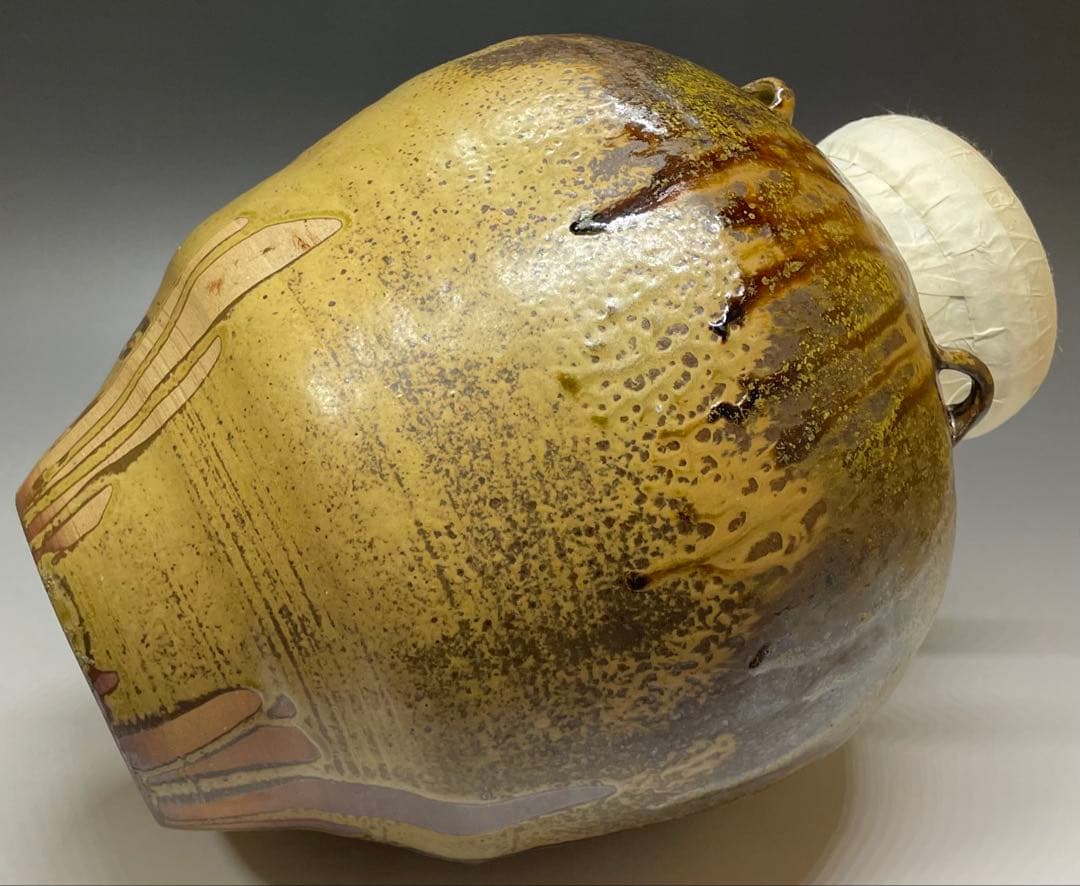 石田陶春　丹波 茶壺　飴釉　飾壺　茶道具　共箱　栞等　LW573