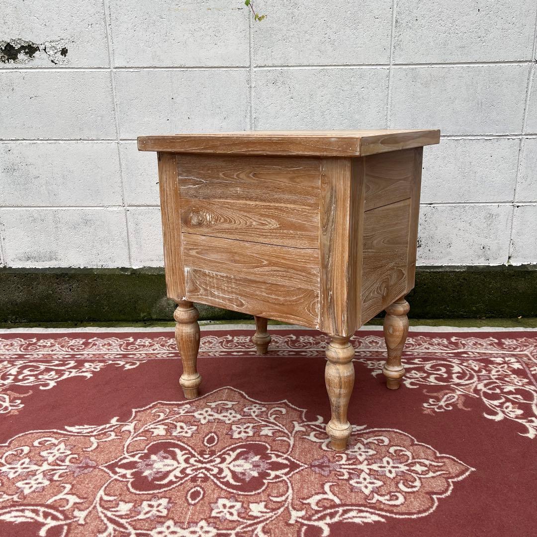 木製無垢材 チーク材◾️彫刻デザイン サイドテーブル 飾り台 ディスプレイ台 花台