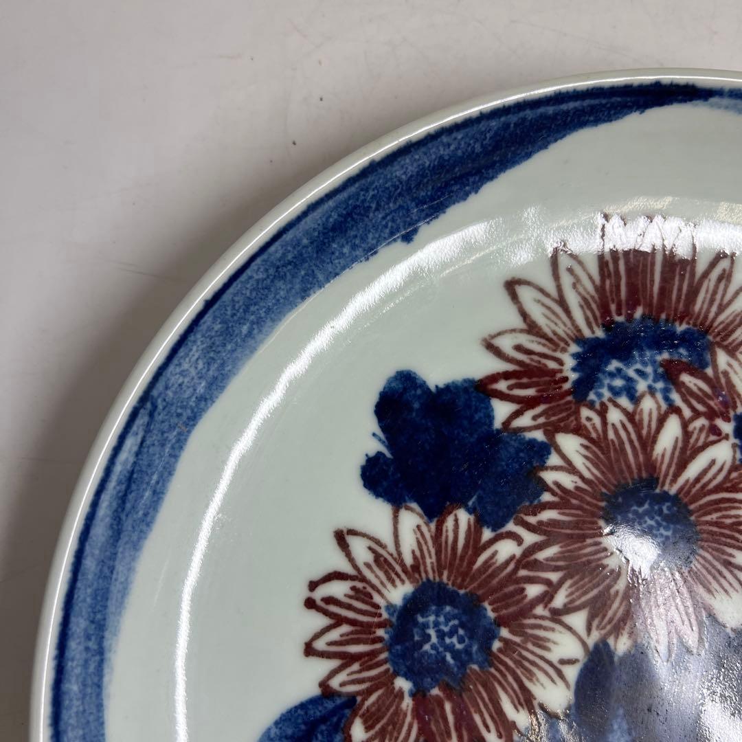 専用　中国景徳鎮　青絵青花大皿　箱付　直径25.8㎝　東Y8-0108⑤タウオ