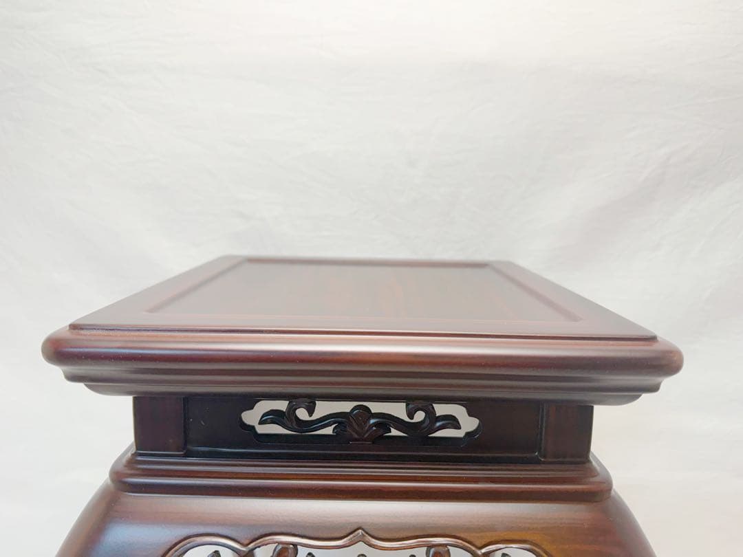 未使用 華道具 中国古美術 黒檀 唐木 透かし彫 猫足 高燭台 高卓 盆栽台紙箱