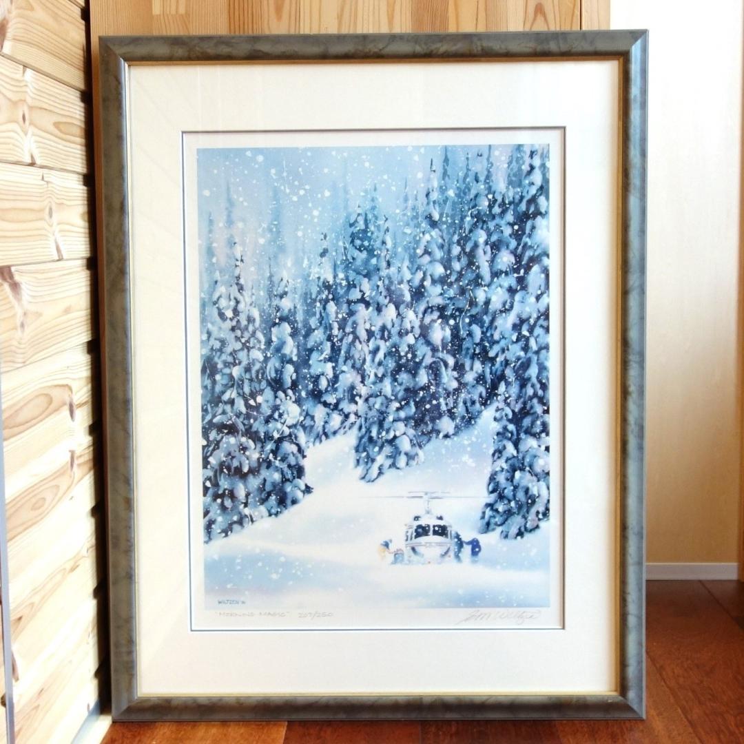 大型 72㎝×56㎝ カナディアンロッキー CMH スキー 版画・額縁付き