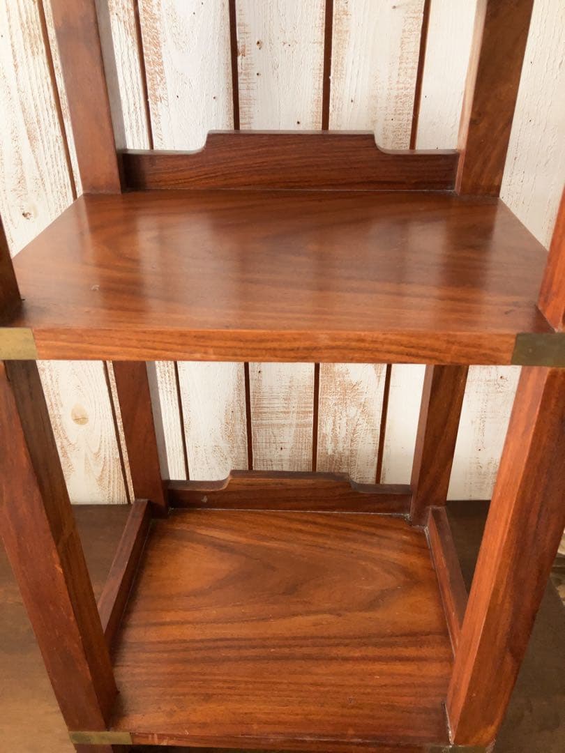 ヴィンテージ　真鍮金具　装飾　木製ラック 3段 引き出し付き ブラウン