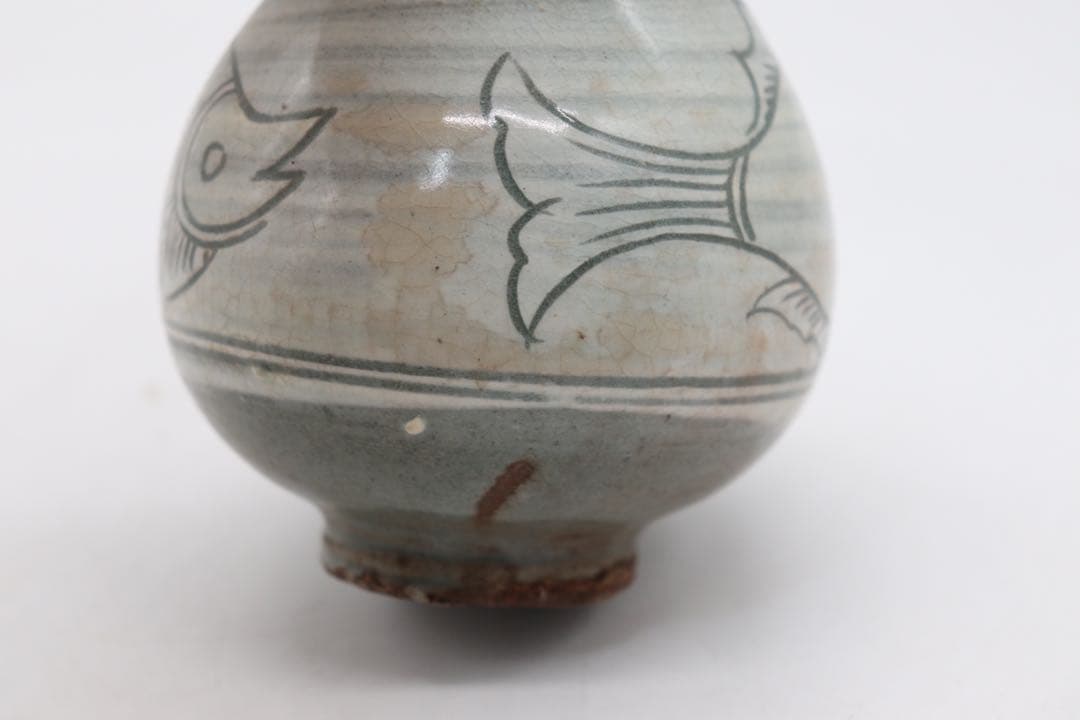 朝鮮　粉青釉　魚紋徳利　訳あり　送料込み0522