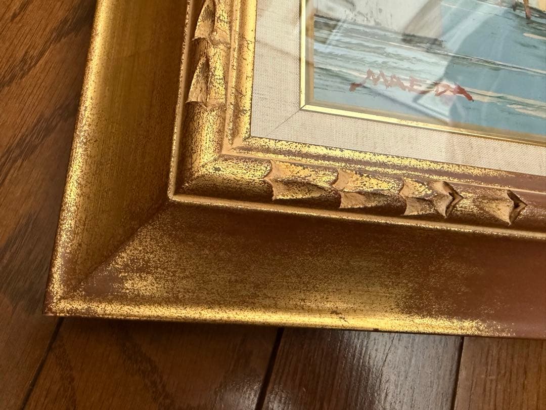 前田 忠雄 油彩画 風景画(ブルージュ) 金色フレーム