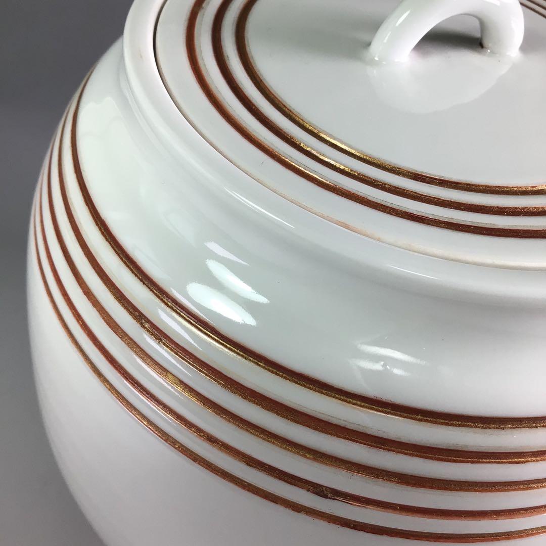 Ｒ７１４　水指　『石崎光四郎造』『而妙斎　書付』『色絵金彩線文』　共箱　茶道具