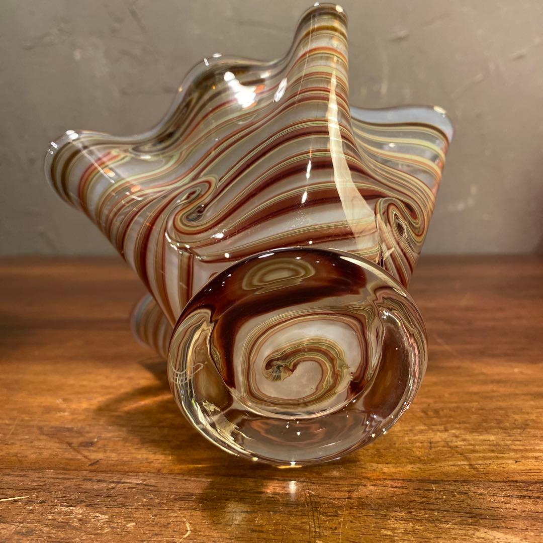 ヴィンテージフラワーベース マーブルガラス ムラーノ オブジェ