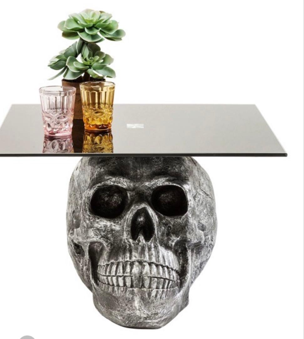 KAREドクロ 骸骨 モチーフ ガラステーブル