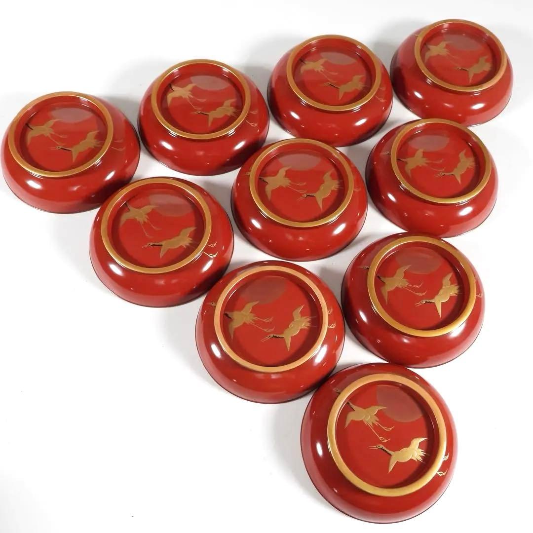 金蒔絵 千羽鶴 煮物椀 10客 木製漆器 天然木 輪島金沢能登 汁椀　蓋碗