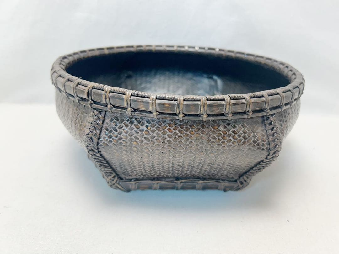 未使用 茶道具 唐物写六角 炭斗 炭入 元箱