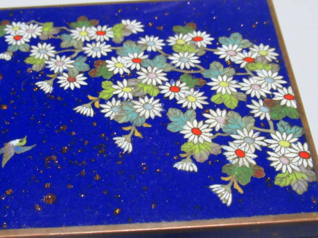 美品 希少 大正時代◆京七宝 稲葉七宝 内銀鍍銀 外観(小鳥/小菊図) 小物入れ