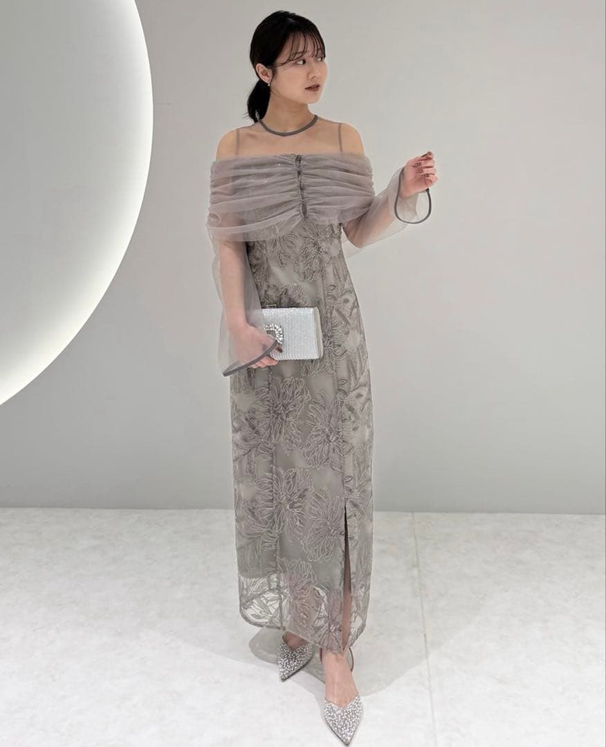 LEJA チュールオフショルダー花柄ドレス