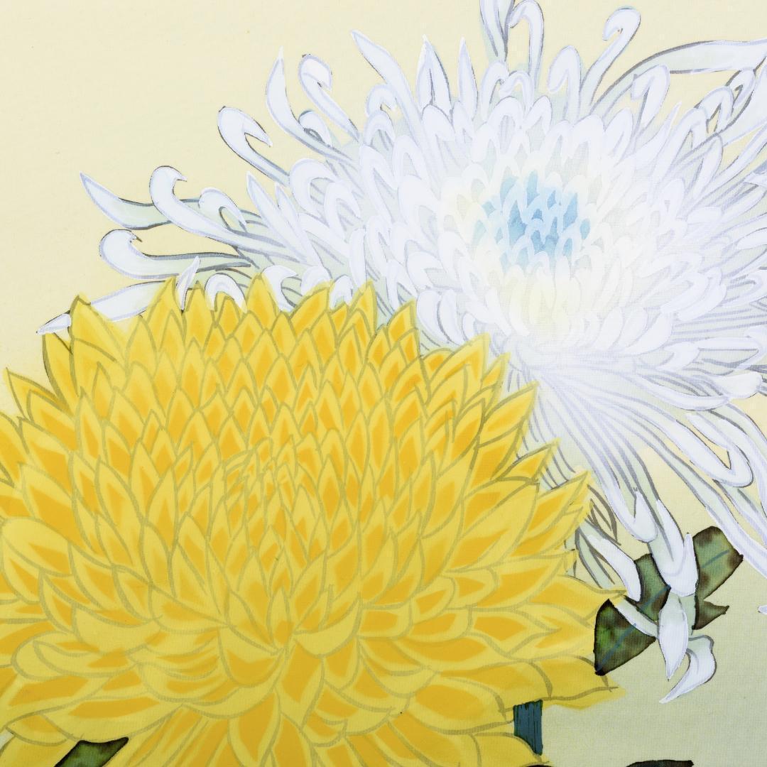 F10 肉筆水彩 日本画 『菊の花』 高級木製額縁付属 外寸約713×638mm