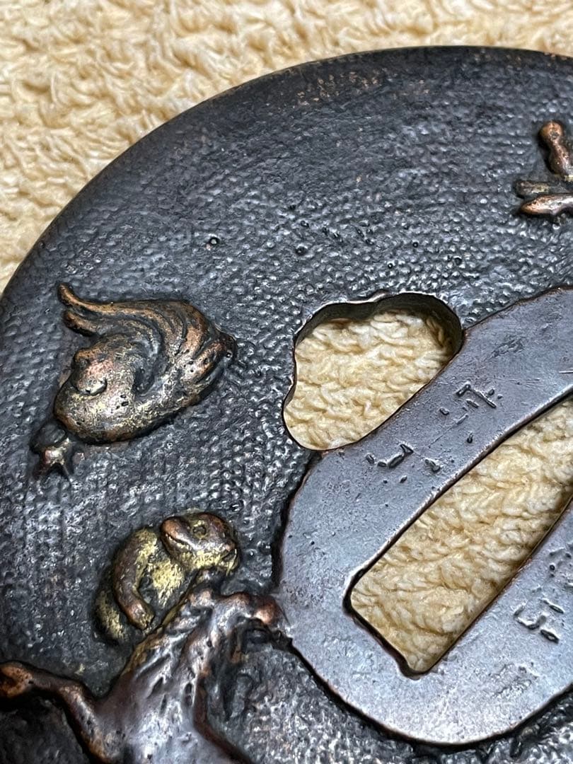 ■江戸後期金工師在銘赤銅鍔■明治期■鍔■日本刀　武具　刀装具　古美術　武士　縁起