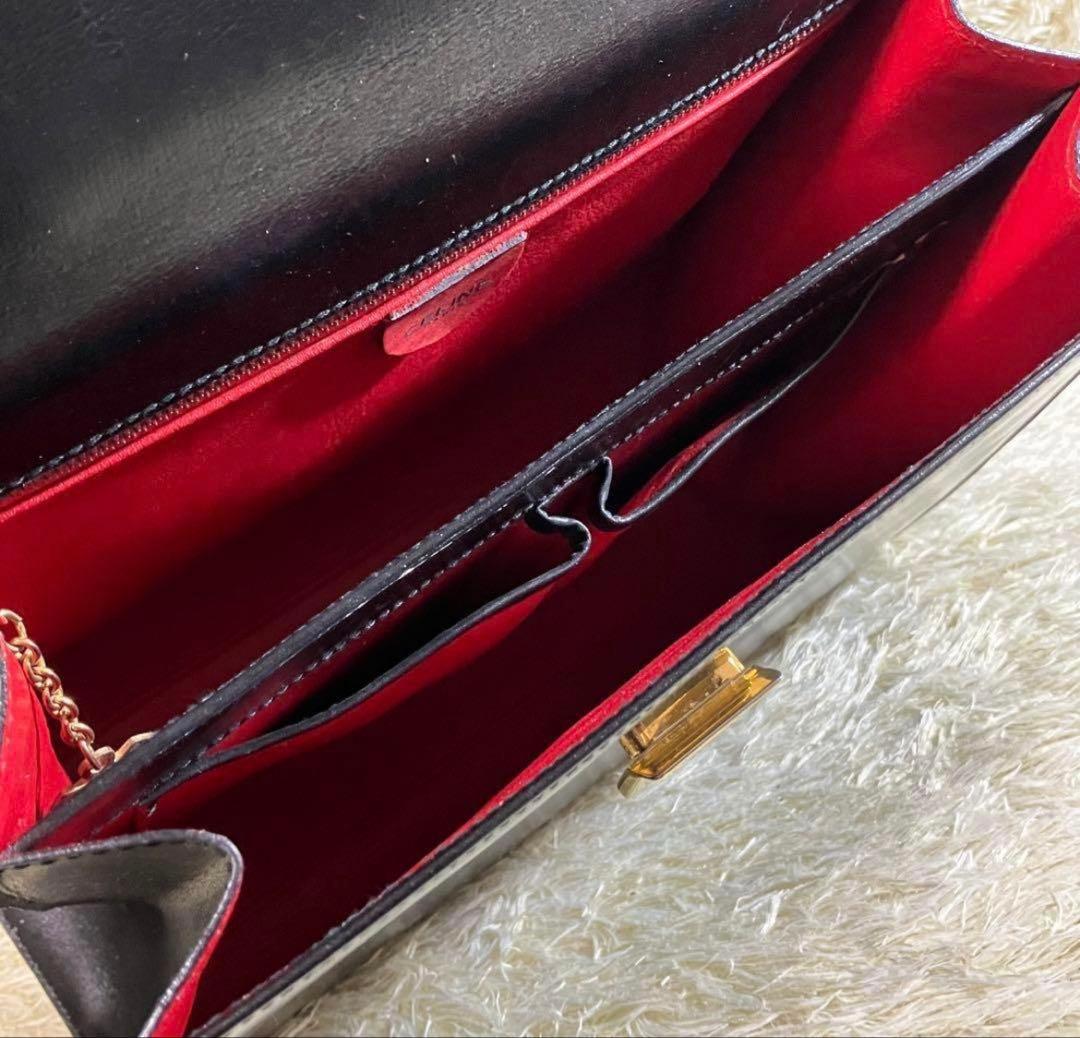 【美品】セリーヌ ハンドバッグ トリオンフ 黒 フラップ 金具 フォーマル