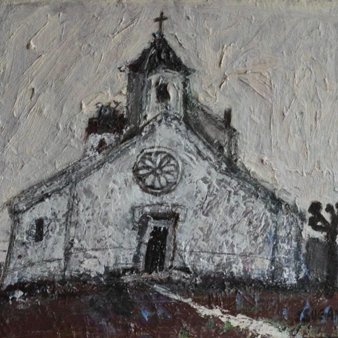 教会 油彩 F3号 作者不明 古道具 アンティーク 古い 油絵