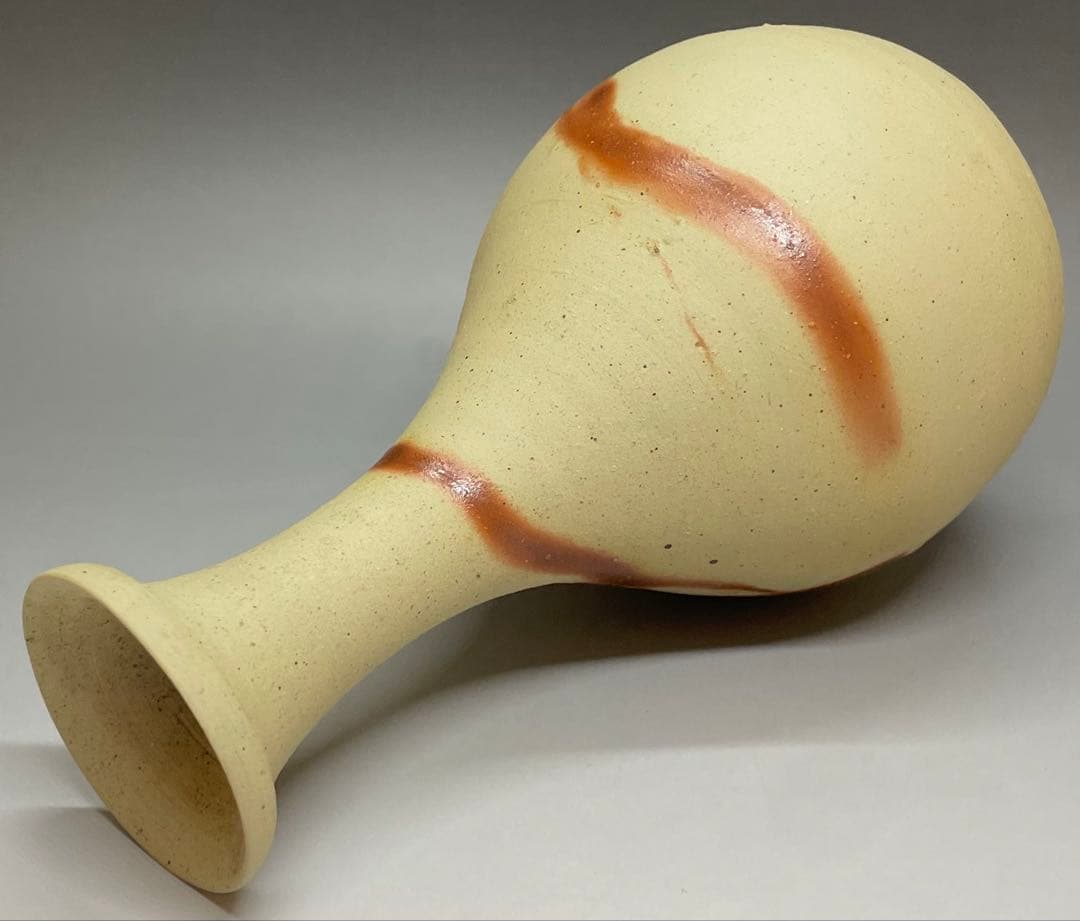 人間国宝　伊勢崎淳　緋襷花入　箱付(四方桟) 　U901