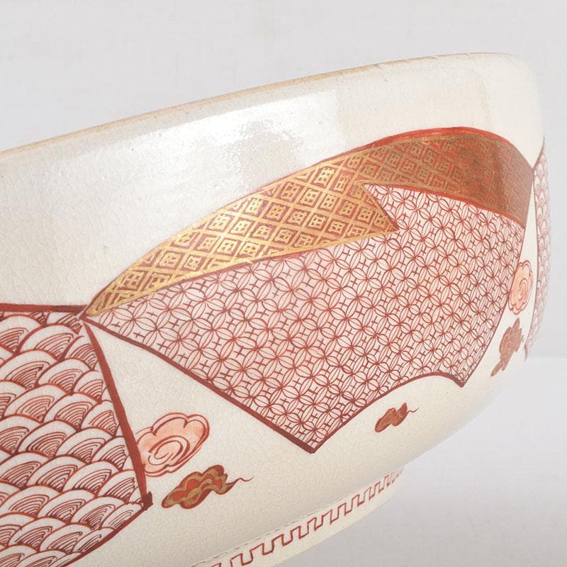 九谷焼　古九谷　赤絵八郎手　龍文　三つ組入れ子　菓子鉢　時代箱　G　R9171H