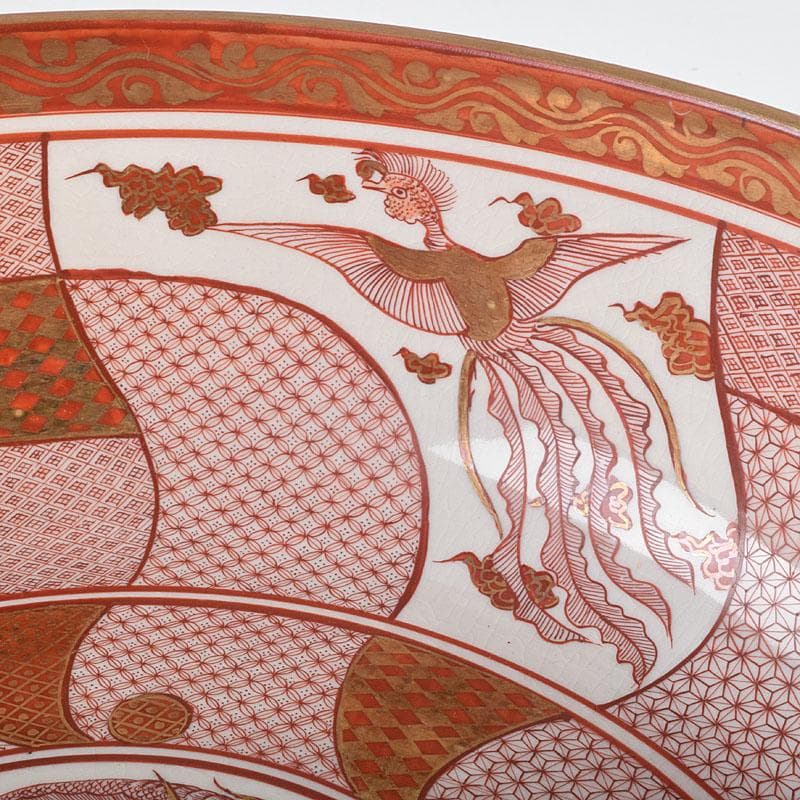 九谷焼　古九谷　赤絵八郎手　龍文　三つ組入れ子　菓子鉢　時代箱　G　R9171H