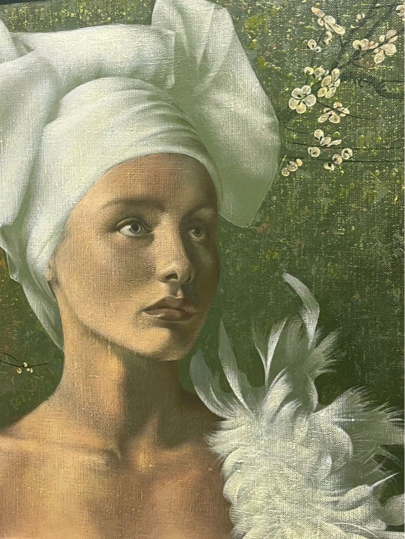 イリナ・バタコア「ボアを着た女」油彩画