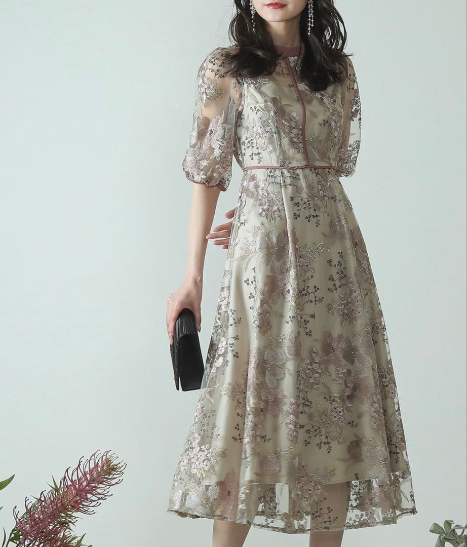 シック フラワー刺繍 パーティー ドレス 結婚式 お呼ばれ オケージョン