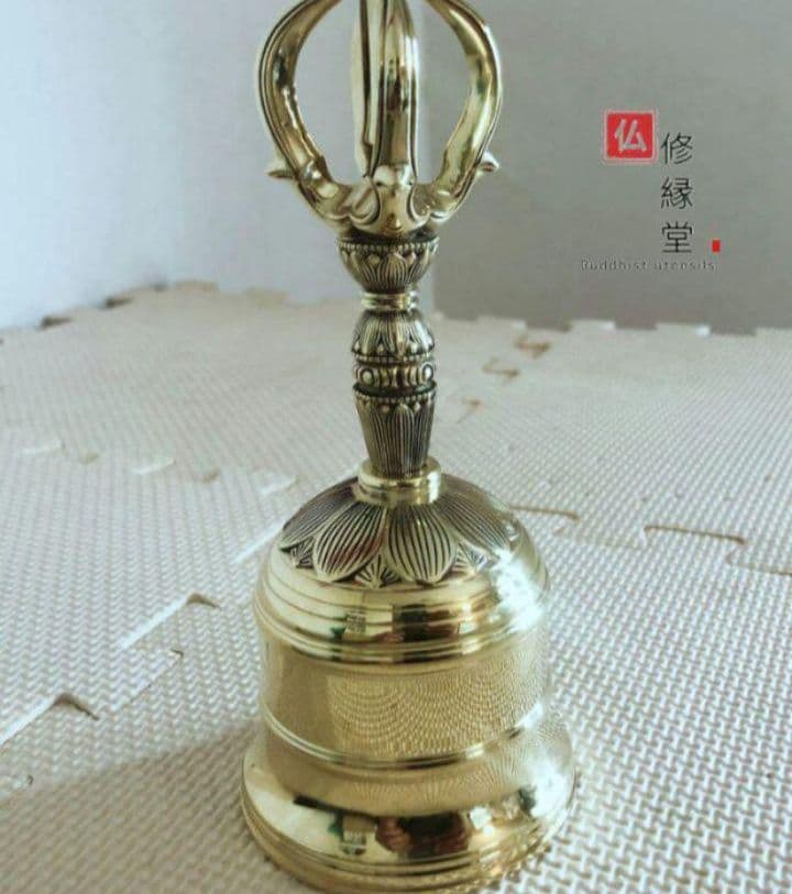 【修縁堂】密教法具 真言宗 五鈷鈴 金剛鈴 鐘 寺院用仏具 真鍮製 17cm
