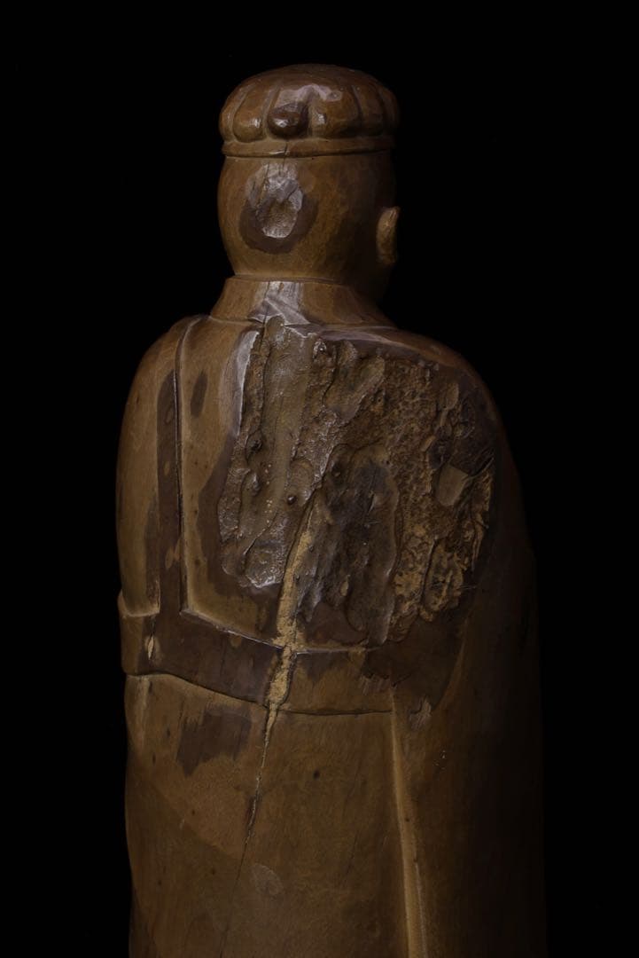 光刀 木彫 千利休像 26cm 在銘 天然木 彫刻 置物 人物像 骨董品 古美術