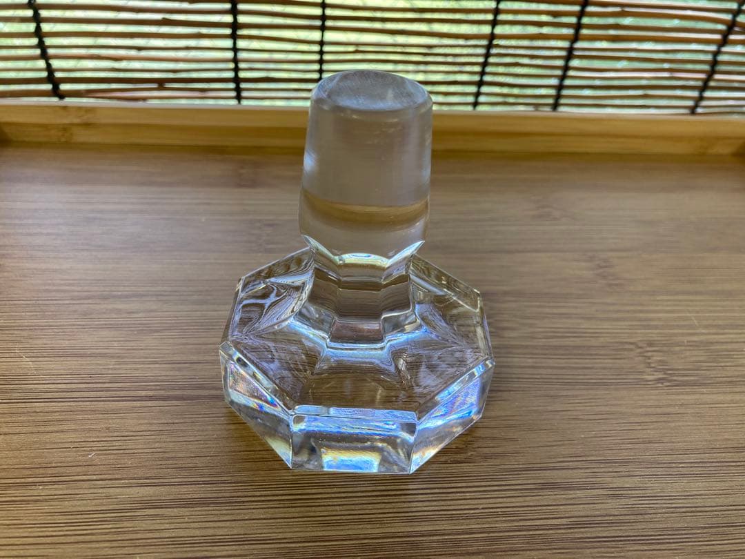 【美品】江戸切子風 カットガラス デキャンタ／ブルー×クリア 八角形栓付き