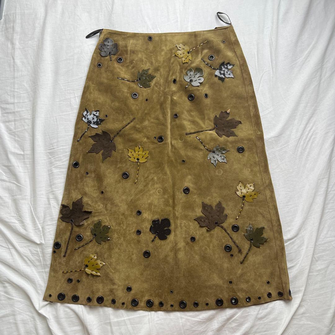 FW 99 Prada Suede Leaf Appliqué Skirt