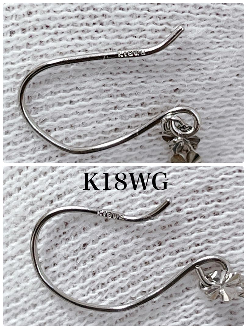 【可愛い】K18WG ロングピアス チェーン フラワーモチーフ ホワイトゴールド