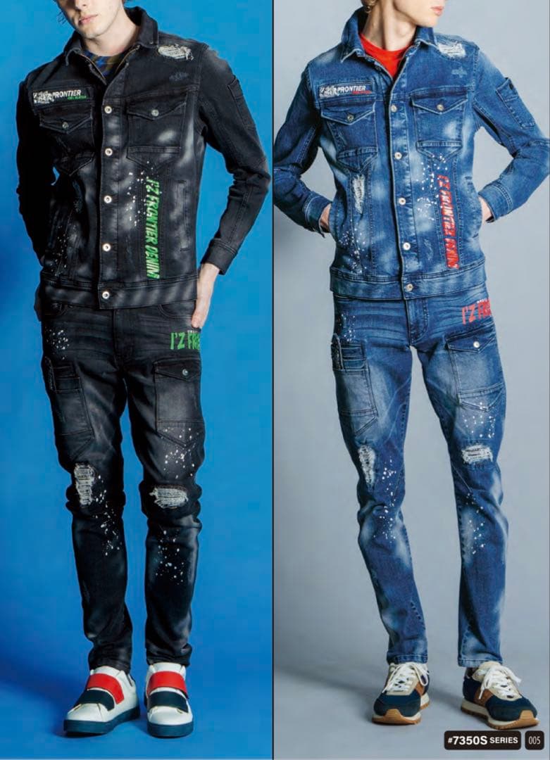 アイズフロンティア７３５０ＳデニムＧ　Ｓ寸カーゴパンツ７6cm上下組インディゴ