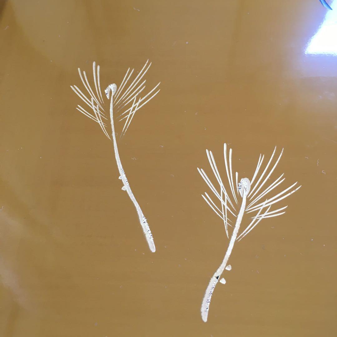 天然木製漆塗　輪島塗　黄漆塗沈金　角盆　芽松模様　本堅地漆器