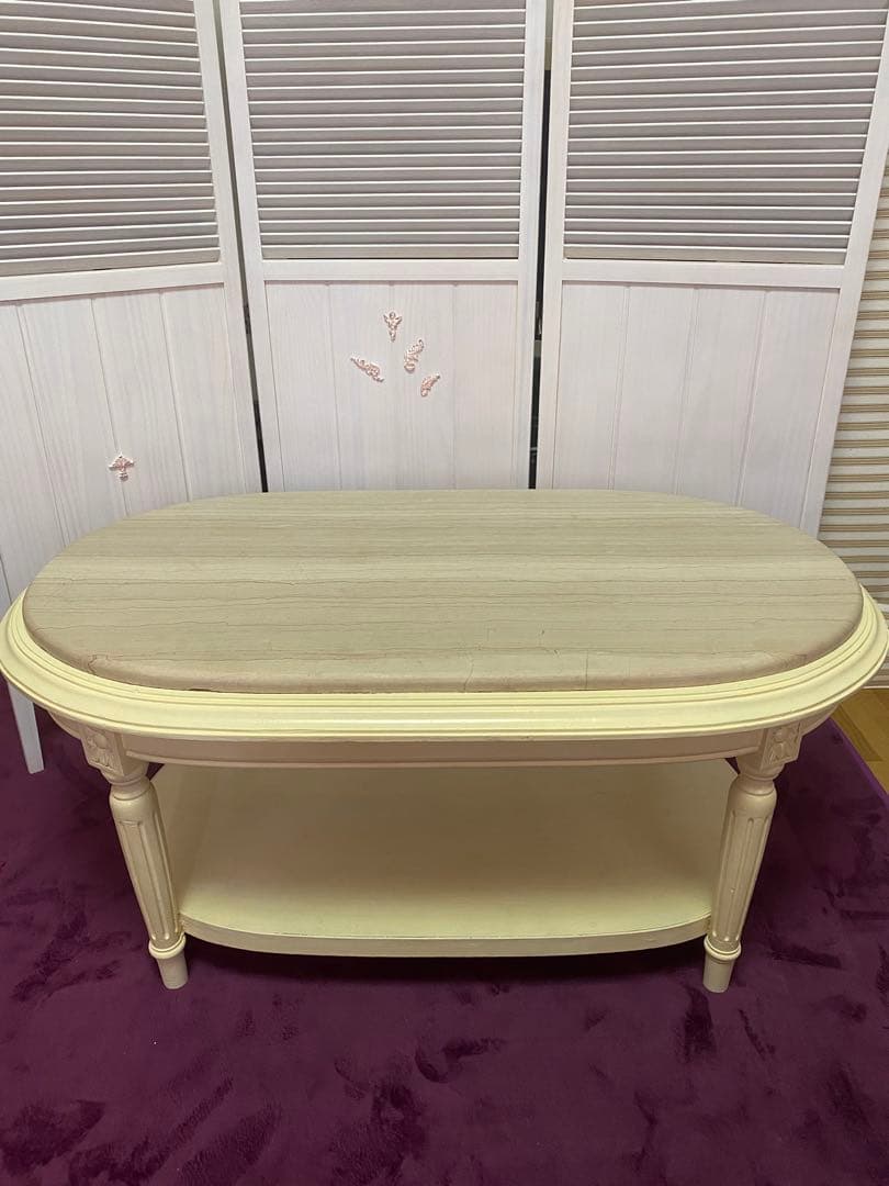 希少♦️オーバル形 大理石天板 ヴィンテージ テーブル♦️便利な２段♦️ロココフレンチ