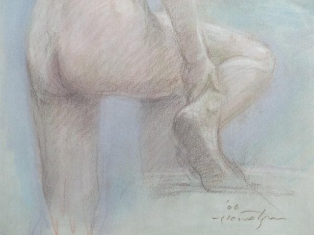 作者不詳　直筆サイン『後ろ姿の裸婦』ペーパーにパステル画 10号 0501Q