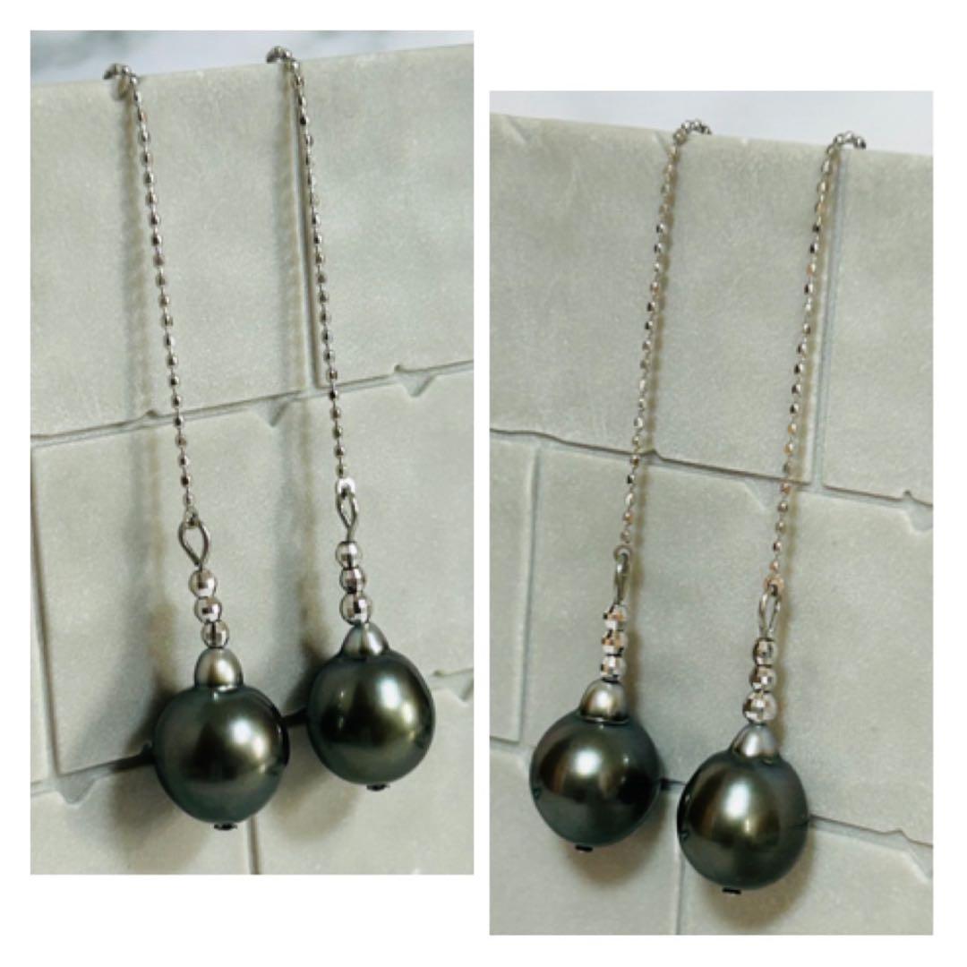 (M0107-4)K10,18WGタヒチ黒蝶真珠アメリカンピアス