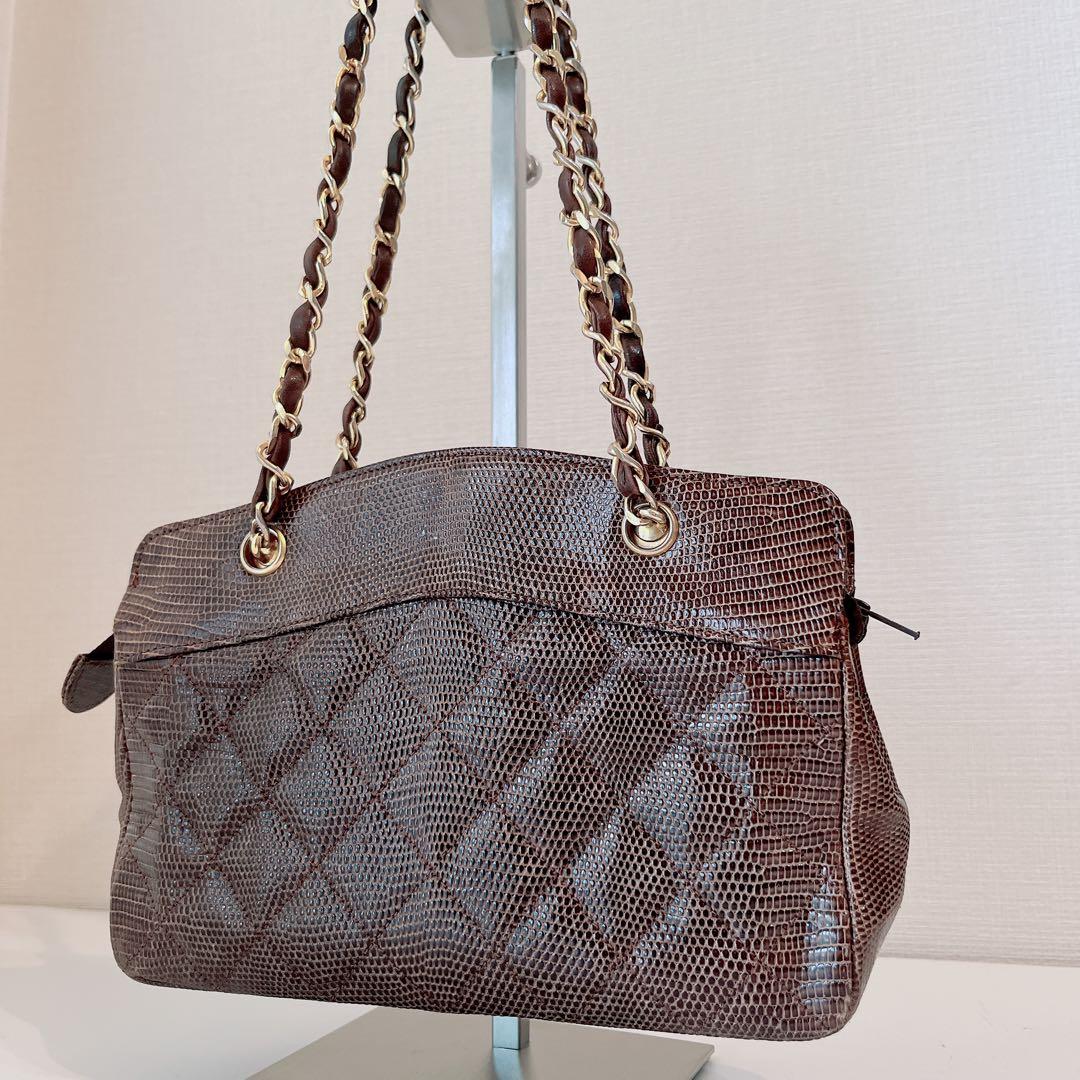 希少　CHANEL シャネル　リザード　チェーン　ハンドバッグ　シールあり