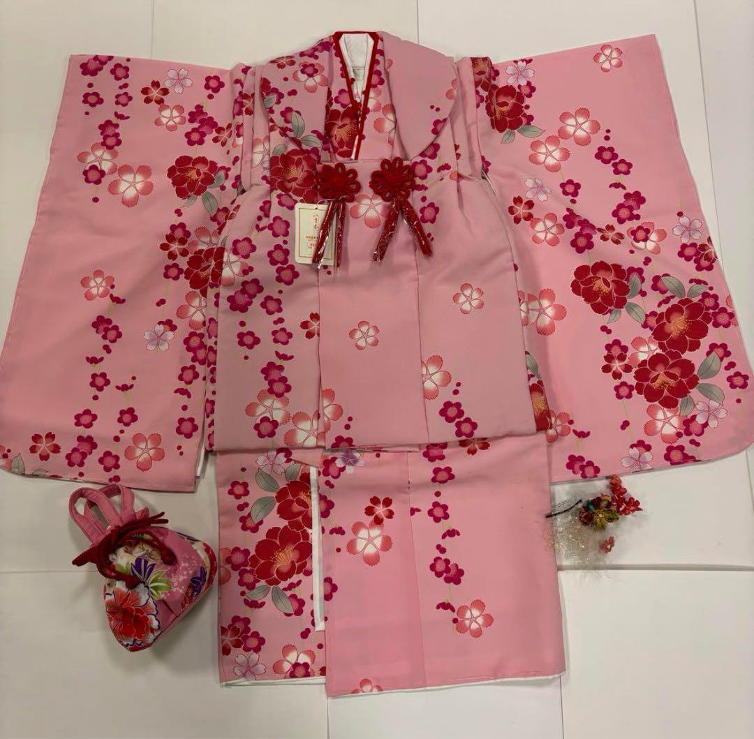 七五三　3歳女の子　着物セット　可愛いピンク　華やか桜　梅　新品