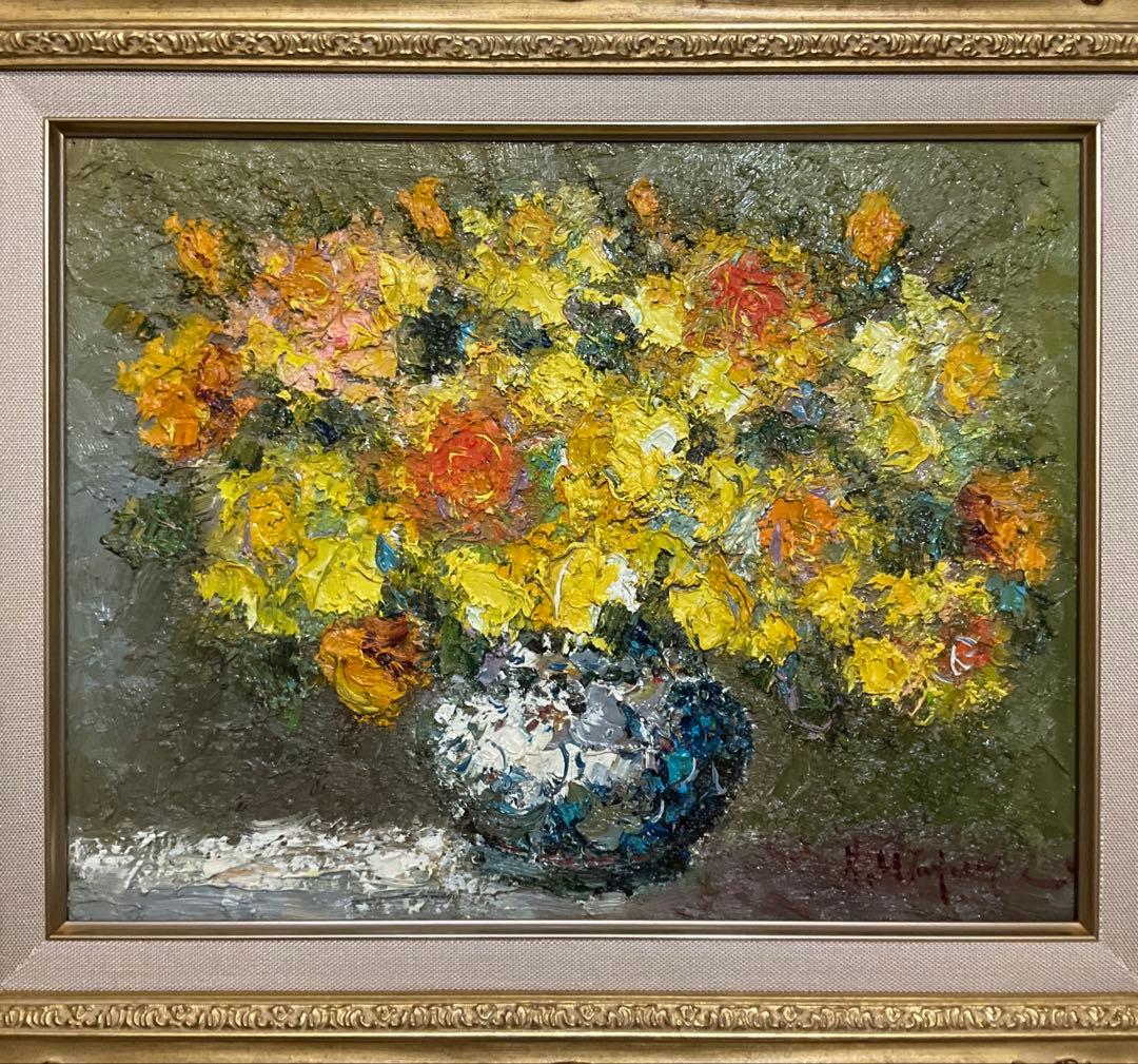 絵画・額縁・油絵・渡部ひでき・薔薇・F6号・美術品・インテリア・雑貨