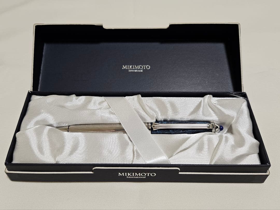 【新品未使用】MIKIMOTO 回転式ボールペン ブルーマーブル×シルバー